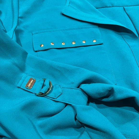 Ellen Tracy teal tunic with silver hardware - Picture 5 of 5